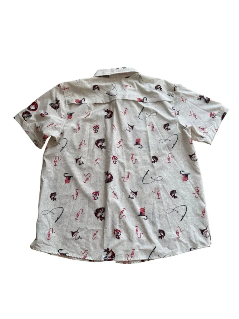 Canada Weather Gear Men's Button Front Shirt XL White Allover Fishing Print